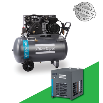 Professional's 200 LPM 2hp,1 Phase Pack  (Compressor 100L Tank+Dryer +Filter)