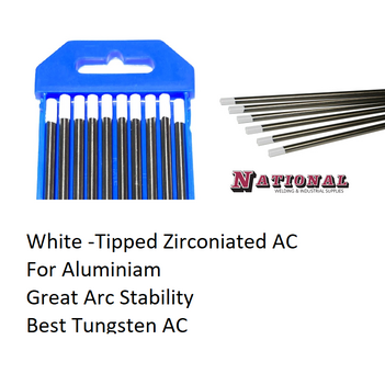 TIG Tungsten 2.4mm x 175mm WZr8 Zirconiated White Tip 24WZ8-10 Pkt : 10 