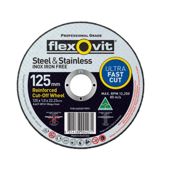 Metal Cutting Wheel 125 x 1.6 x 22.23mm Steel & Stainless Steel Inox Iron Free Flexovit 66252841598
