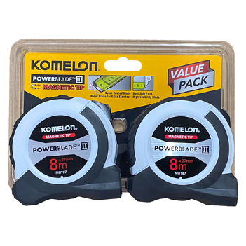 Powerblade II Tape measure with Magnetic Tip Twin pack Both of 8m  Komelon MBT8787