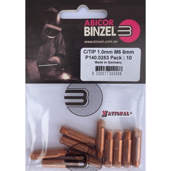 1.0mm Steel M6 6mm 25mm Binzel contact tip Pk:10 P140.0253