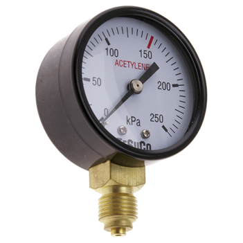 Pressure Gauge 0 - 250 kPa Acetylene 1/4" BSPP For RB- Regulators