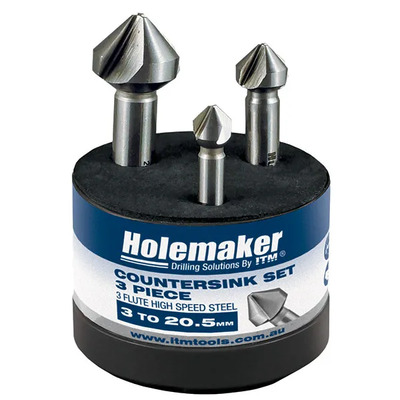 Holemaker Countersink Set, 3 Piece, 3 Flute 90 Degeree, 8.4mm, 12.4mm, 20.5mm category image